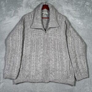 Aran Crafts Sweater Mens XL Gray Merino Wool Cable Knit Full Zip Ireland